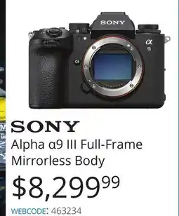 Vistek SONY Alpha α9 III Full-Frame Mirrorless Body offer