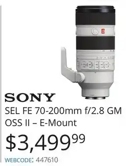 Vistek SONY SEL FE 70-200mm f/2.8 GM OSS II-E-Mount offer