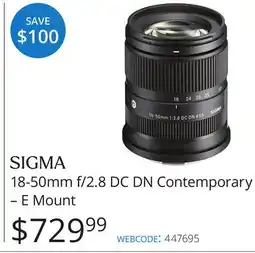 Vistek SIGMA 18-50mm f/2.8 DC DN Contemporary - E Mount offer