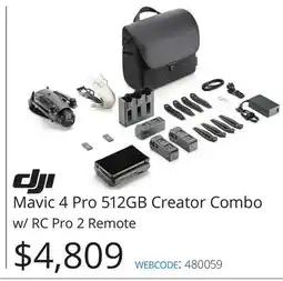 Vistek dji Mavic 4 Pro 512GB Creator Combo w/RC Pro 2 Remote offer