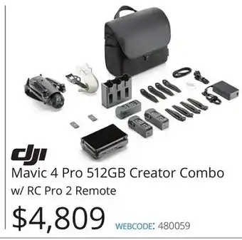 Vistek dji Mavic 4 Pro 512GB Creator Combo w/RC Pro 2 Remote offer