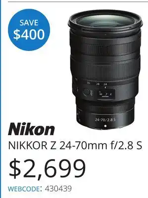 Vistek Nikon NIKKOR Z 24-70mm f/2.8 S offer