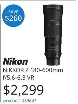 Vistek Nikon NIKKOR Z 180-600mm f/5.6-6.3 VR offer