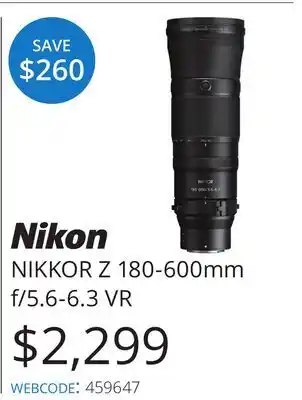 Vistek Nikon NIKKOR Z 180-600mm f/5.6-6.3 VR offer
