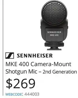 Vistek SENNHEISER MKE 400 Camera-Mount Shotgun Mic – 2nd Generation offer