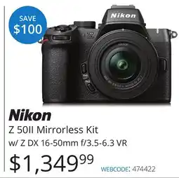 Vistek Nikon Z 50II Mirrorless Kit w/Z DX 16-50mm f/3.5-6 3 offer