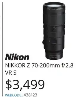 Vistek Nikon NIKKOR Z 70-200mm f/2.8 VR S offer