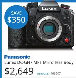 Vistek Panasonic Lumix DC-GH7 MFT Mirrorless Body offer