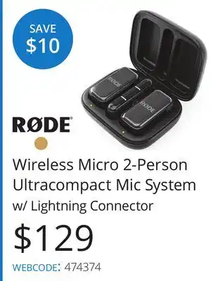 Vistek Rode Wireless Micro 2-Person Ultracompact Mic System w/Lightning Connector offer