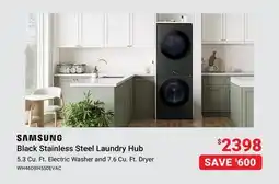 Visions Electronics SAMSUNG Black Stainless Steel Laundry Hub 5.3 Cu. Ft. Electric Washer and 7.6 Cu. Ft. Dryer offer