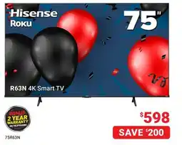 Visions Electronics Hisense Roku 75 R63N 4K Smart TV offer