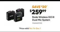 Henry's Rode Wireless GO III Dual Mic System offer