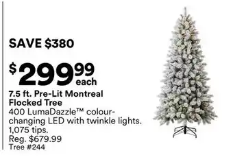 Michaels 7.5 ft. Pre-Lit montreal Flocked Tree offer