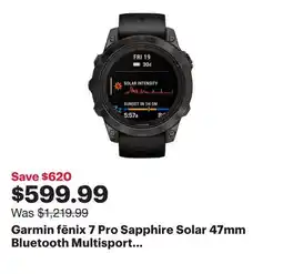 Best Buy Garmin fēnix 7 Pro Sapphire Solar 47mm Bluetooth Multisport Smartwatch - Carbon Grey/Black offer