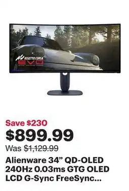 Best Buy Alienware 34 QD-OLED 240Hz 0.03ms GTG OLED LCD G-Sync FreeSync Gaming Monitor (AW3425DW) - Black offer