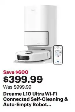 Best Buy Dreame L10 Ultra Wi-Fi Connected Self-Cleaning & Auto-Empty Robot Vacuum & Mop - White offer