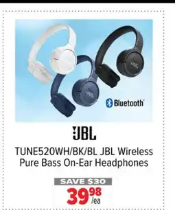 2001 Audio Video TUNE520WH/BK/BL JBL Wireless Pure Bass On-Ear Headphones offer