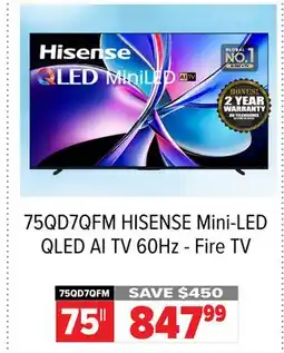 2001 Audio Video HISENSE 75 Mini-LED QLED AI TV 60Hz - Fire TV offer