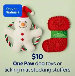 Walmart One Paw dog toys or licking mat stocking stuffers offer