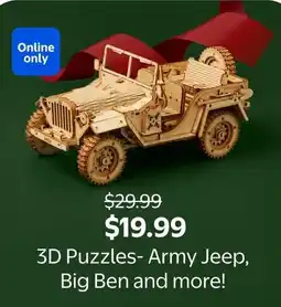 Walmart 3D Puzzles Army Jeep, Big Ben and more offer