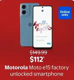 Walmart Motorola Moto e15 factory unlocked smartphone offer