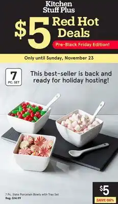 Kitchen Stuff Plus 7 Pc. Slate Porcelain Bowls with Tray Set offer