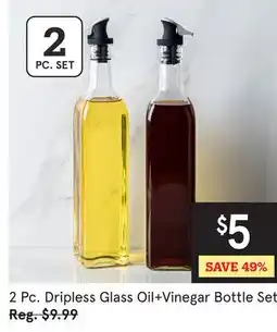 Kitchen Stuff Plus 2 Pc. Dripless Glass Oil + Vinegar Bottle Set offer