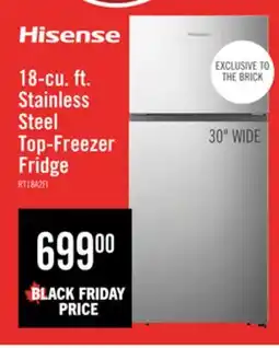 The Brick Hisense 30 18 Cu. Ft. Top-Mount Refrigerator - Stainless Steel - RT18A2FID offer