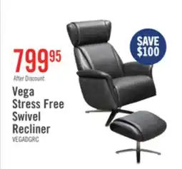 The Brick Vega 29.5 Faux Leather Stress Free Swivel Reclining Chair with Footrest and Aluminum Legs - Grey offer