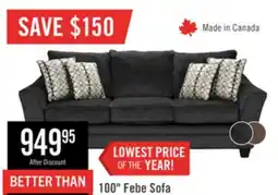 The Brick Made in Canada Febe 100 Chenille Fabric Sofa with Flared Arms and Accent Pillows - Charcoal Grey offer