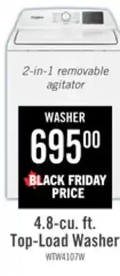 The Brick Whirlpool 4.8 Cu. Ft. Top Load Washer with 2-in-1 Removable Agitator - WTW4107SW offer