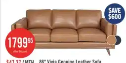 The Brick Vivia 86 Genuine Leather Sofa with Removable Seat Cushions and Wood Base - Navy Blue offer