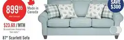 The Brick Made in Canada Scarlett 87 Chenille Fabric Sofa with Rolled Arms and Accent Pillows - Marine Blue offer