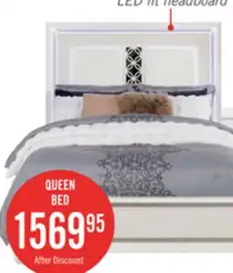 The Brick Ava Panel Bed with Headboard & Frame, LED, Glam, White - Queen Size offer