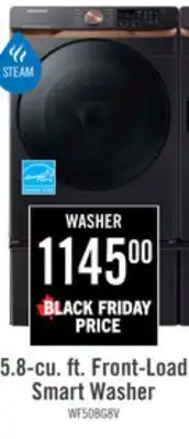 The Brick Samsung 5.8 Cu. Ft. Front-Load Steam Washer - Black Stainless Steel - Stackable - WF50BG8300AVUS offer