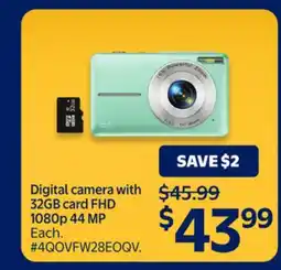 Walmart Digital camera with 32GB card FHD 1080p 44 MP offer