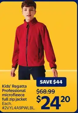 Walmart Kids' Regatta Professional microfleece full zip jacket offer
