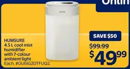 Walmart HUMSURE 4.5 L cool mist humidifier with 7-colour ambient light offer