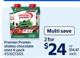 Walmart Premier Protein shakes chocolate mint 4-pack offer