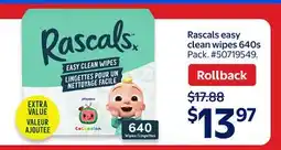 Walmart Rascals easy clean wipes 640s offer
