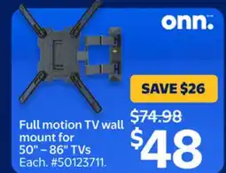 Walmart Full motion TV wall mount for 50- 86 TVs offer
