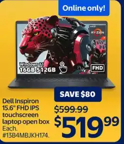 Walmart Dell Inspiron 15.6 FHD IPS touchscreen laptop open box offer