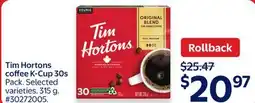 Walmart Tim Hortons coffee K-Cup 30s Pack. Selected varieties. 315 g. #30272005 offer