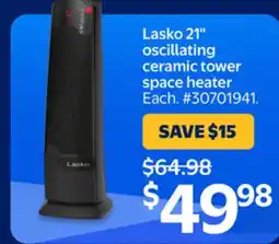 Walmart Lasko 21 oscillating ceramic tower space heater offer