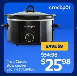 Walmart Crockpot 4qt classic slow cooker offer