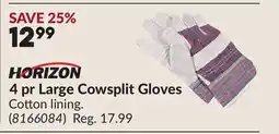 Princess Auto 4 pr Large Cowsplit Gloves offer
