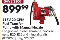 Princess Auto 115V 20 GPM Fuel Transfer Pump with Manual Nozzle offer