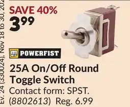 Princess Auto 25A On/Off Round Toggle Switch offer