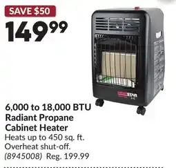 Princess Auto 6,000 to 18,000 BTU Radiant Propane Cabinet Heater offer