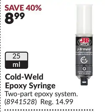 Princess Auto Cold-Weld Epoxy Syringe offer